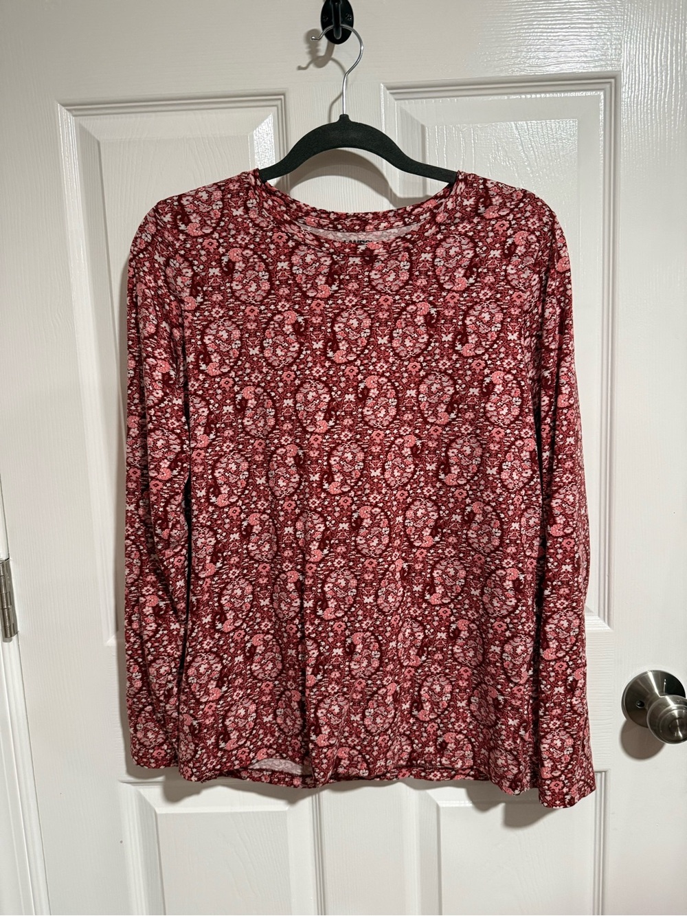 Long Sleeve Floral Print Women's Top - Red size M Lands End